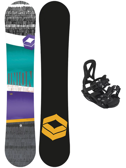 FTWO Union 130 + Junior M Black 2023 Snowboard Set kuviotu
